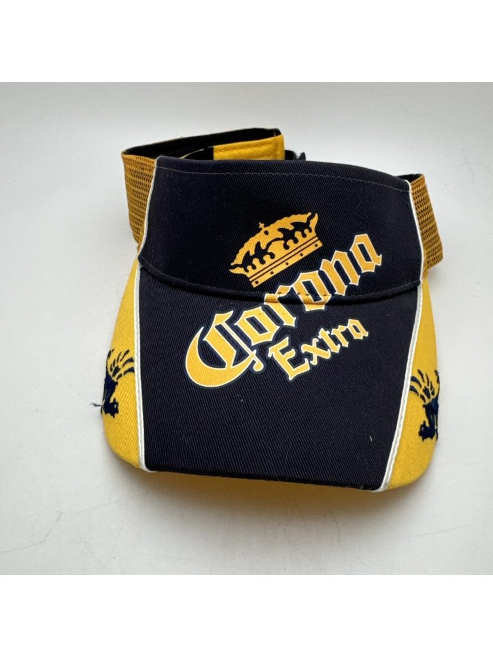 Corona Extra Beer Logo Visor Hat Men's Adjustable Navy Blue Yellow Mesh Golf